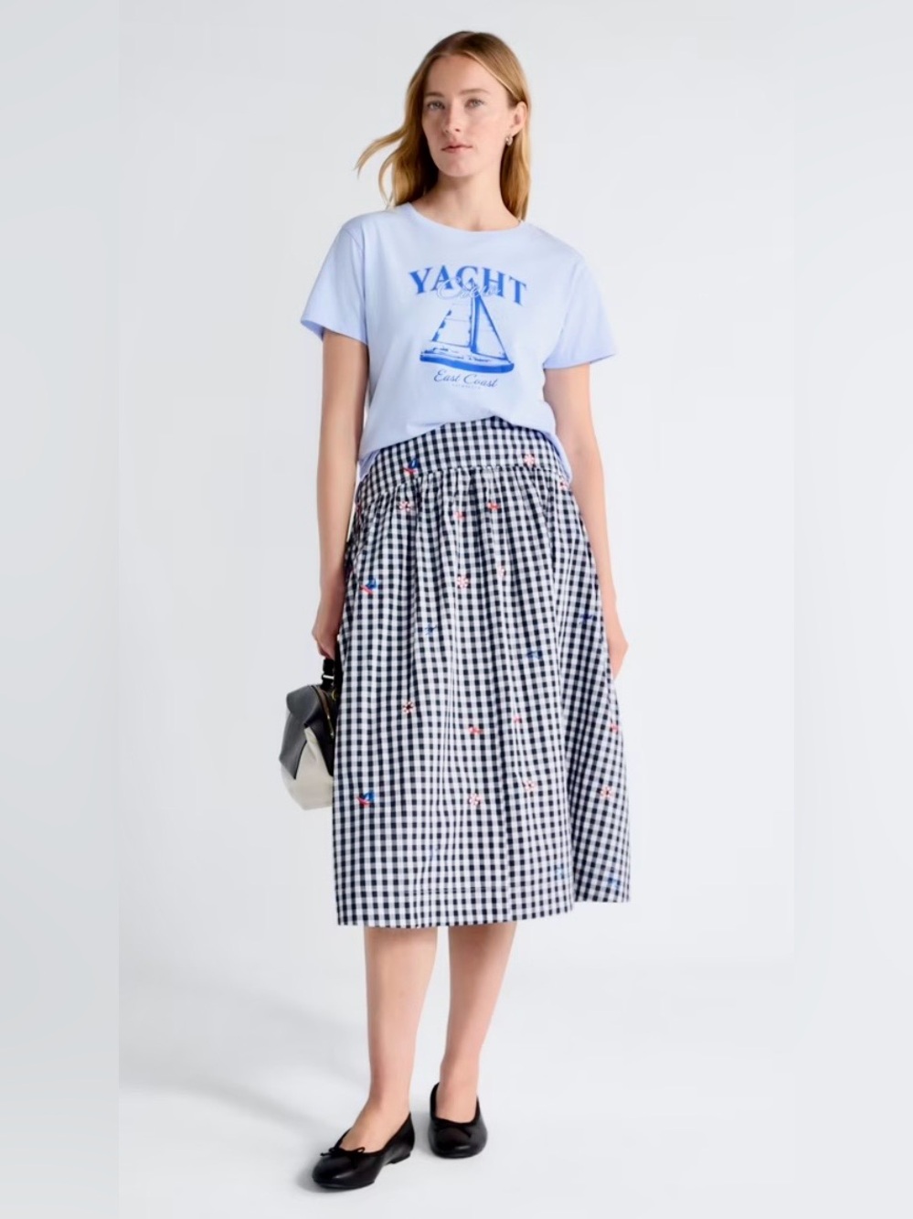 Checked Midi Skirt in Black & White Gingham
